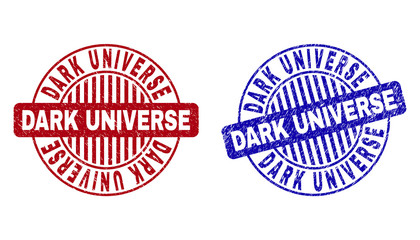Grunge DARK UNIVERSE round stamp seals isolated on a white background. Round seals with grunge texture in red and blue colors.