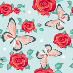 pattern beautiful roses and  butterflies set