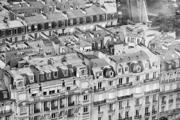 Paris buildings and skyline, aerial view from Eiffel Tower
