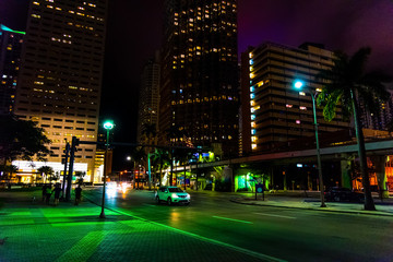 Colorful night in downtown Miami