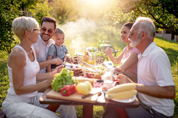 Family having a barbecue party in their garden