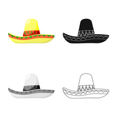 Isolated object of sombrero and mexican sign. Collection of sombrero and hat stock vector illustration.