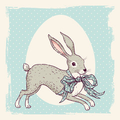 Easter card template with rabbit. Can be used for scrapbook, print and etc.