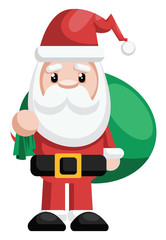 Simple illustration of a Santa holding green bag with presents vector illustration on a white background