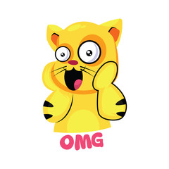 Yellow suprised cat saying OMG vector illustration on a white background