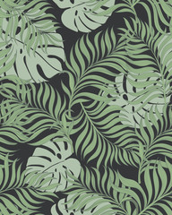 Tropical vector seamless background. Jungle pattern with  monstera palm leaves. Stock vector.