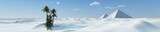Pyramids in the desert and palm trees, panorama of sandy desert