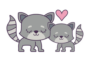 couple of cute cat animal isolated icon