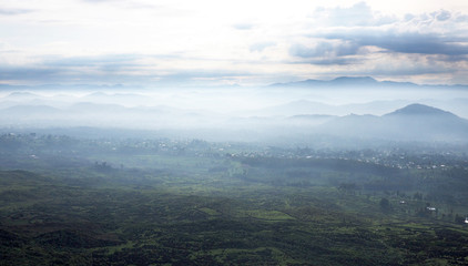 Smoky landscape in Central Africa, hills of Rwanda