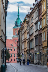 street in old town warsaw Poland leading to cathedral