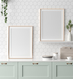 Mock up poster frame in kitchen interior, Scandinavian style, 3d render