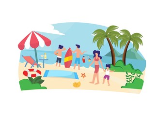 Vacation With family Flat Vector Illustration