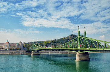 Liberty Bridge in old city center of Budapest. Hungary travel destination and tourism landmark