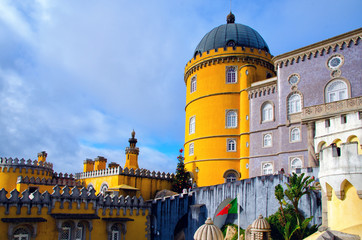 Beautiful architecture of National Palace of Pena. Famous landmark in Sintra, Portugal