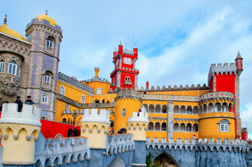 Sintra, Portugal - December 15, 2018: Beautiful architecture of National Palace of Pena.