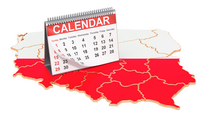 Desk calendar on the map of Poland. 3D rendering