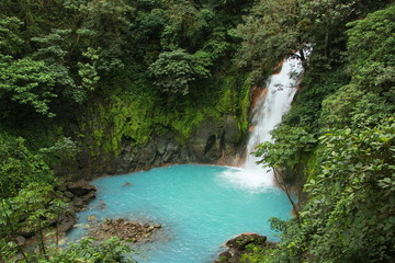 Waterfall on Rio Celeste in Parque Nacional Volcan Tenorio in Costa Rica