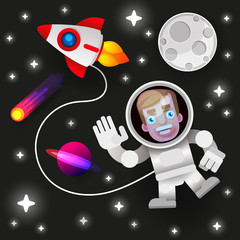 Astronaut Stay On Planet Or Moon And Welcomes Us.prints Vector Illustration.