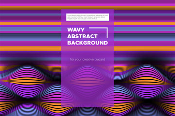 Distortion of Stripes. Modern Abstract Cover with Vector Warped Lines. Volumetric Folds. Colorful 3d Surface. Movement Effect Made Using Blend and Mesh Tools. Optical Illusion of Distortion of Space.