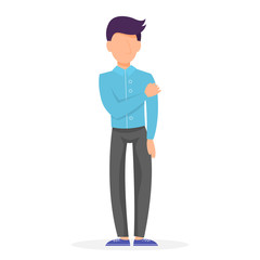 Young man character. Handsome adult guy in fashion clothes