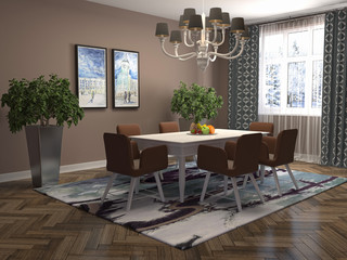 Interior dining area. 3d illustration