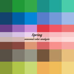 Stock vector color guide. Seasonal color analysis palette for spring type. Type of female appearance