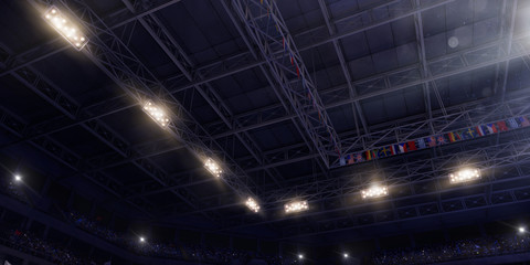 Professional gymnastic gym. Bottom view. Gym ceiling. 3D illustration