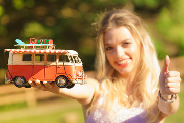 Woman holding hippie van object model