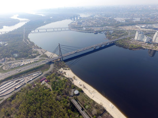 Moscow Bridge across Dnepr River, photo from drone.  Kiev,Ukraine 