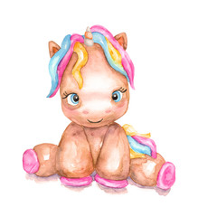 Watercolor cute unicorn. Children's watercolor illustration for baby.