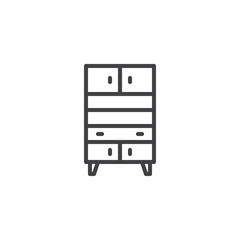 Vintage kitchen cupboard line icon. linear style sign for mobile concept and web design. Cupboard with drawers outline vector icon. Symbol, logo illustration. Pixel perfect vector graphics