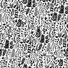Seamless vector pattern with plants and twigs in black and white