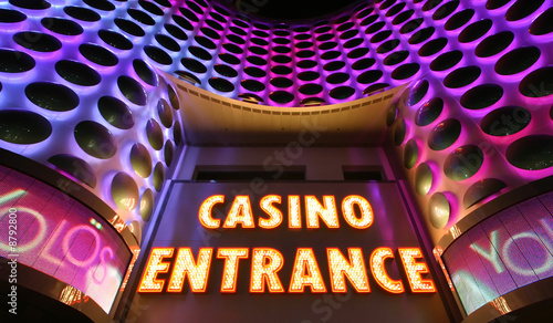  Casino entrance sign in lights at the Las Vegas Strip