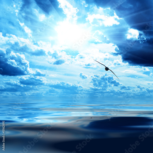  blue sky and water in sea