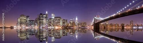  New York skyline and reflection at night