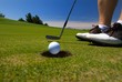 Close up of golfer teeing off