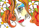 Vector portrait of the young woman with red hair