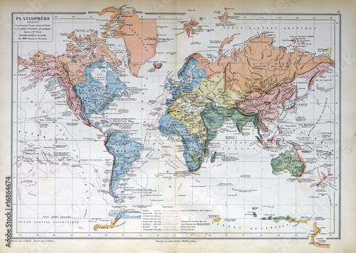 Obraz Fotograficzny Old map of 1883, world map