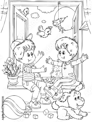  small boys playing in a nursery room