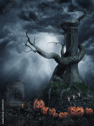  Sceneria na Halloween z martwym drzewem