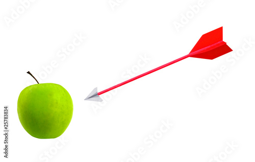 Fototapeta Hitting the target - arrow and apple, isolated