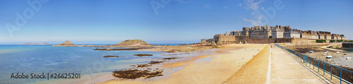  Panorama medieval pirate fortress of St. Malo. Brittany, France