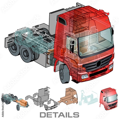 Lacobel Vector semi-truck infographics cutaway
