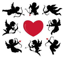 Download Vettoriale: set of cute cupid silhouettes