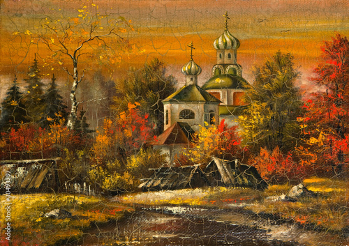starozytny-obraz-kosciol-we-wsi