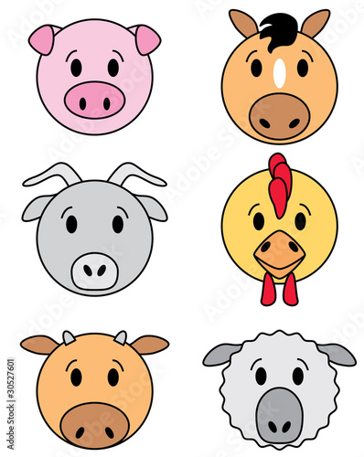 Vector: Icon set of funny cartoon farm animals