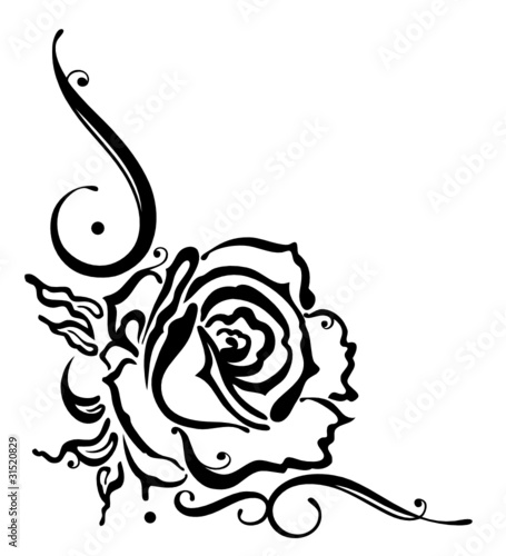 Leinwanddruck Bild Rose, Ranke, Blumen, Blüten, Blätter, schwarz  width=
