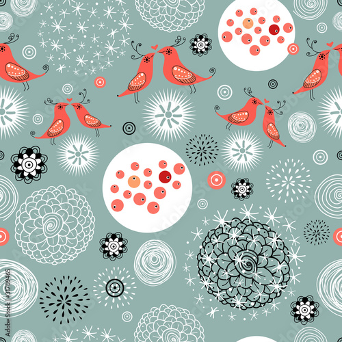Lacobel floral pattern with birds in love