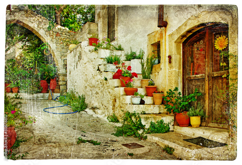 Lacobel pictorial greek villages (Lutra)- artwork in retro style
