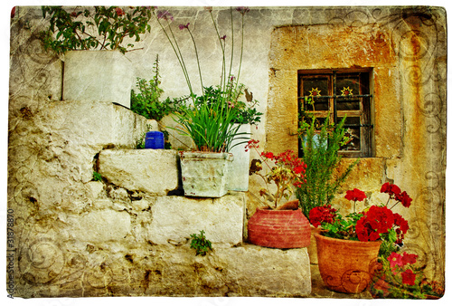 Lacobel old villages of Greece - artistic retro style